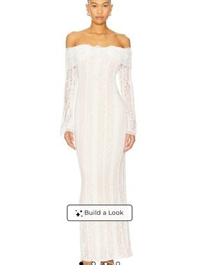 Off-Shoulder White Lace Maxi Dress